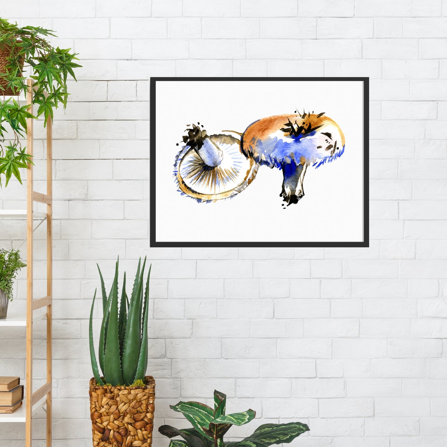 Lactarius Mushrooms Watercolor Fine Art Print displayed in a stylish setting, showcasing vibrant colors and fine details.