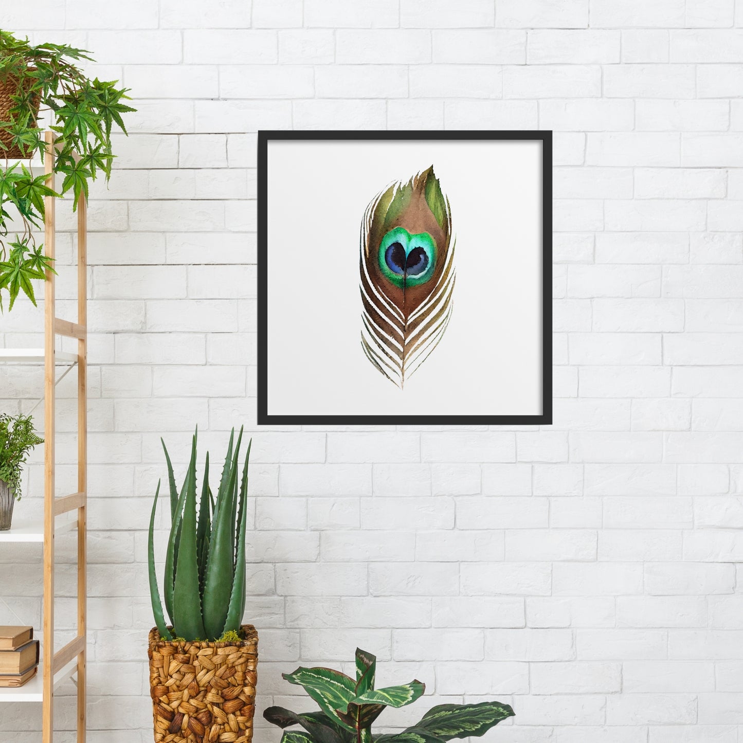 Vibrant Peacock Feather Watercolor Fine Art Print, perfect for enhancing your home decor in any room.