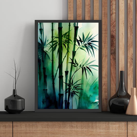 Bamboo Forest Watercolor Fine Art Print showcasing vibrant greens, perfect for elevating any modern decor.