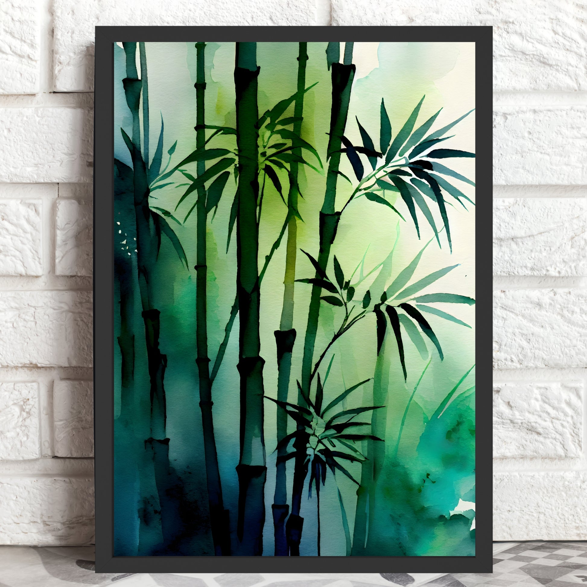 Bamboo Forest Watercolor Fine Art Print showcasing vibrant green bamboo, expertly crafted on archival cotton paper.