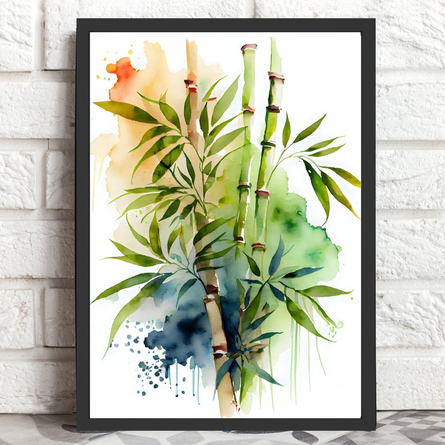 Bamboo Watercolor Fine Art Print featuring vibrant greens and natural textures, perfect for any art lover's collection.