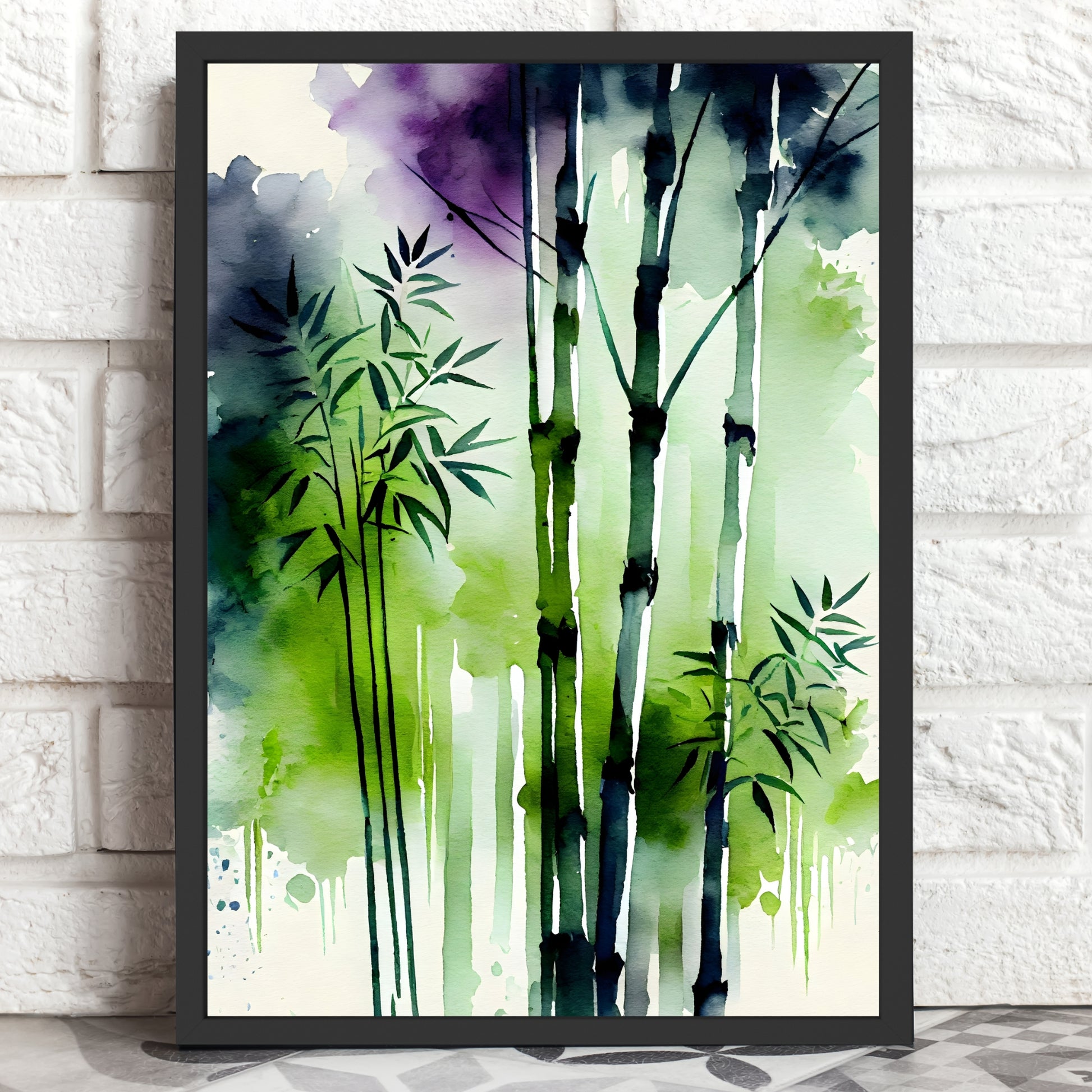 Bamboo Forest 2 Watercolor Fine Art Print features lush greens and elegant bamboo, perfect for art lovers.