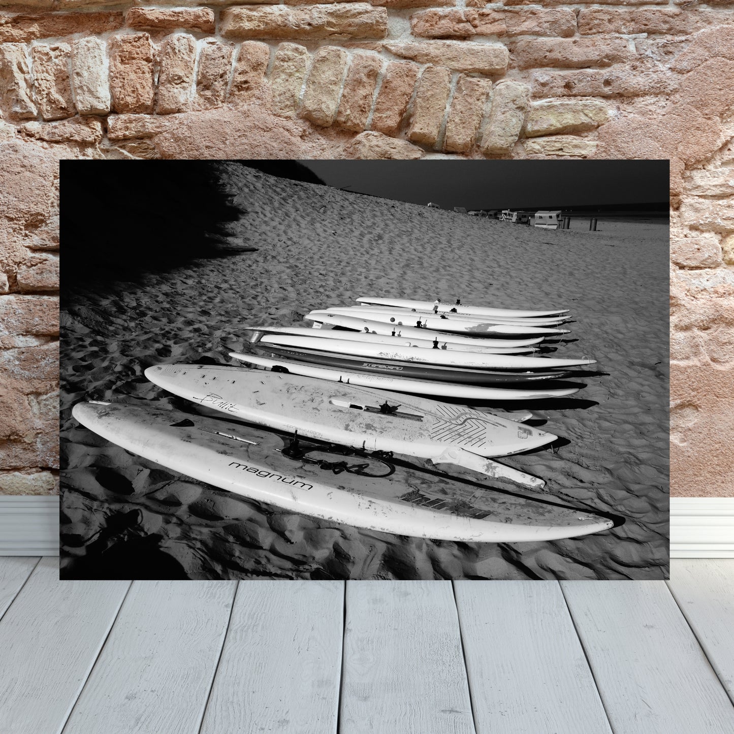 Stylish Surfboards Minimalist Black & White acrylic mount print, enhancing any space with modern elegance.