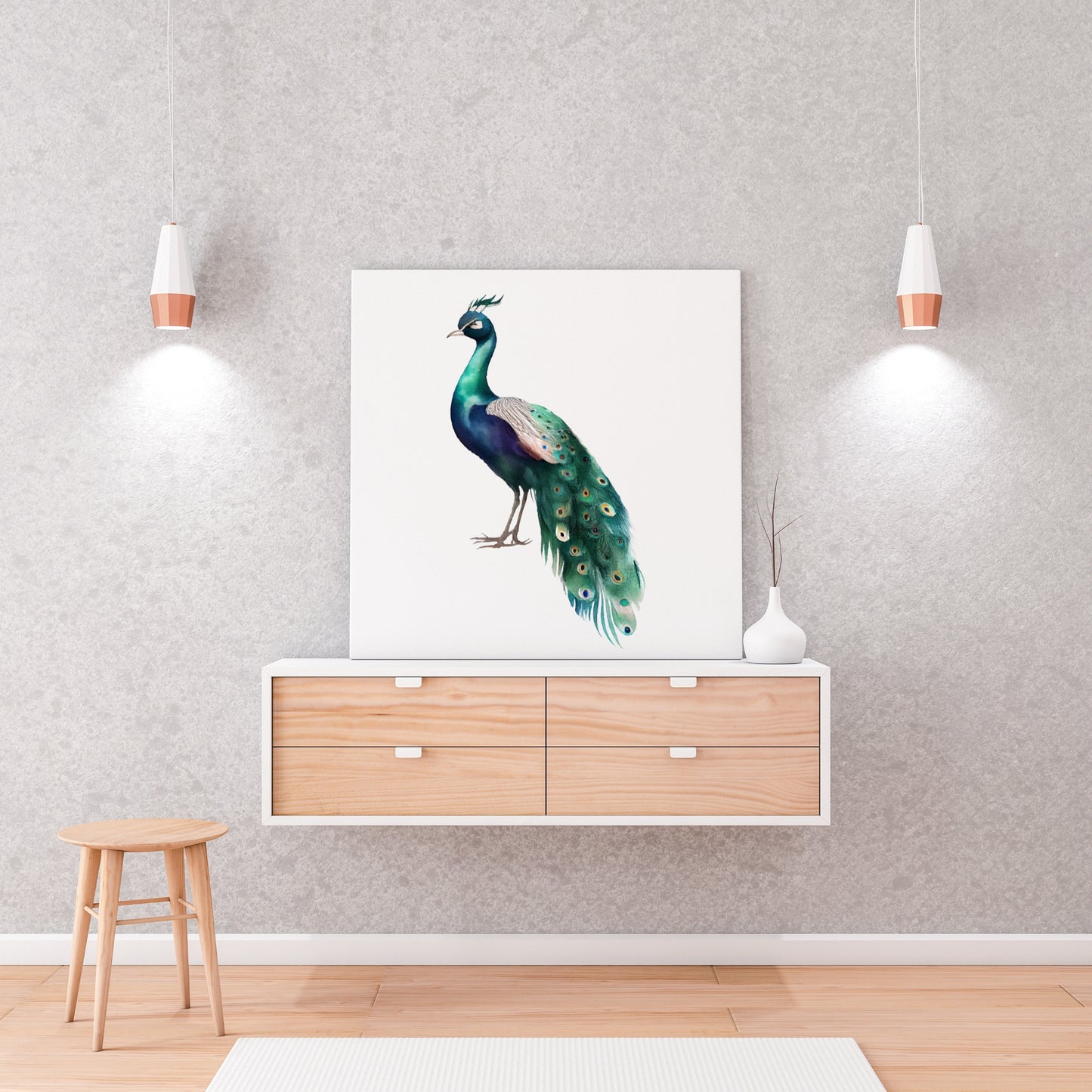 Vibrant Peacock Watercolor Canvas Wall Art, perfect for adding elegance to any home or office decor.