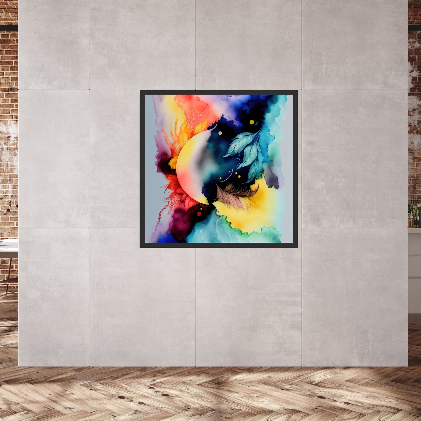 Vibrant Celestial Harmony Series 6 Watercolor Fine Art Print enhancing modern home decor with its stunning colors.