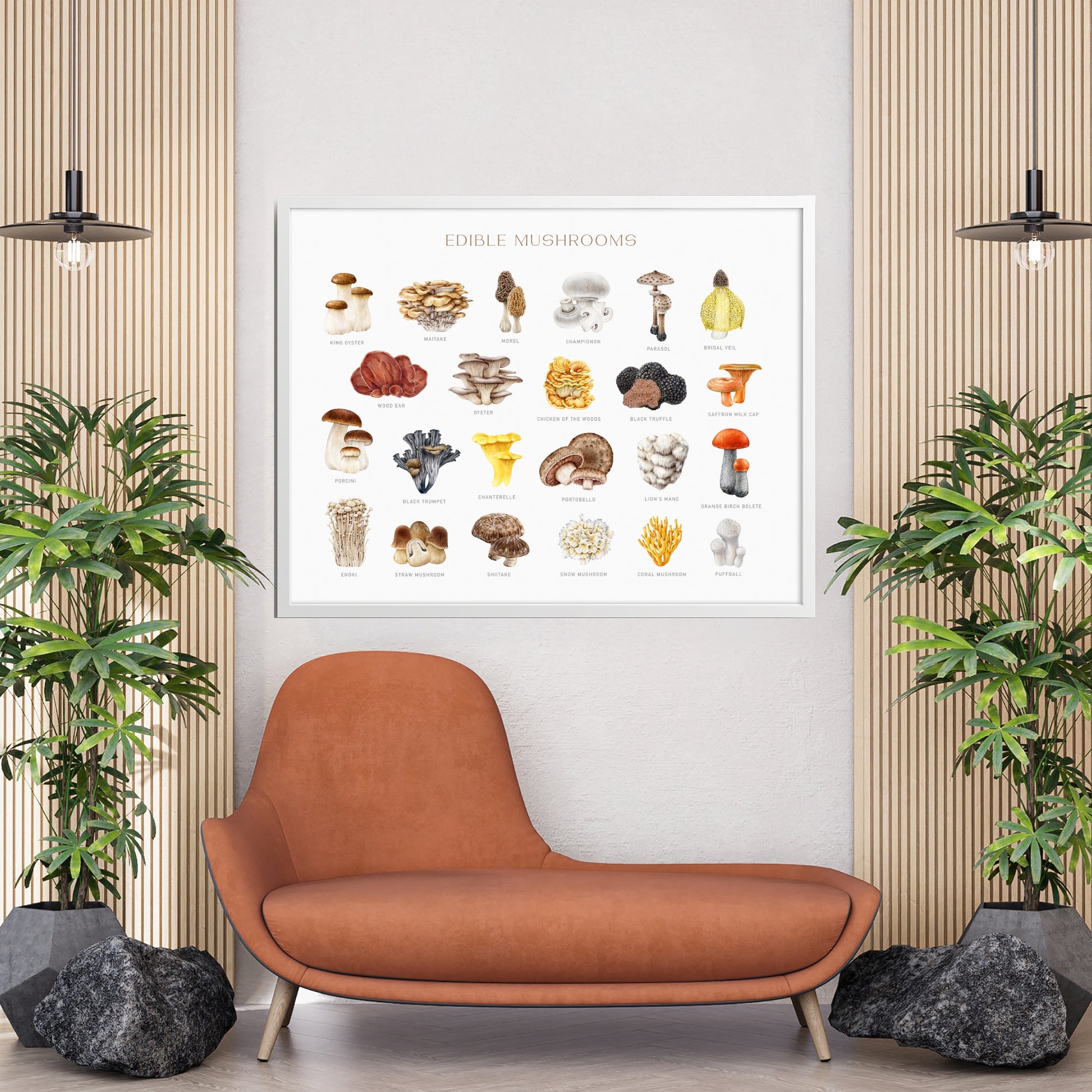 Edible Mushrooms Watercolor Fine Art Print showcasing various fungi on cotton paper, perfect for art lovers.