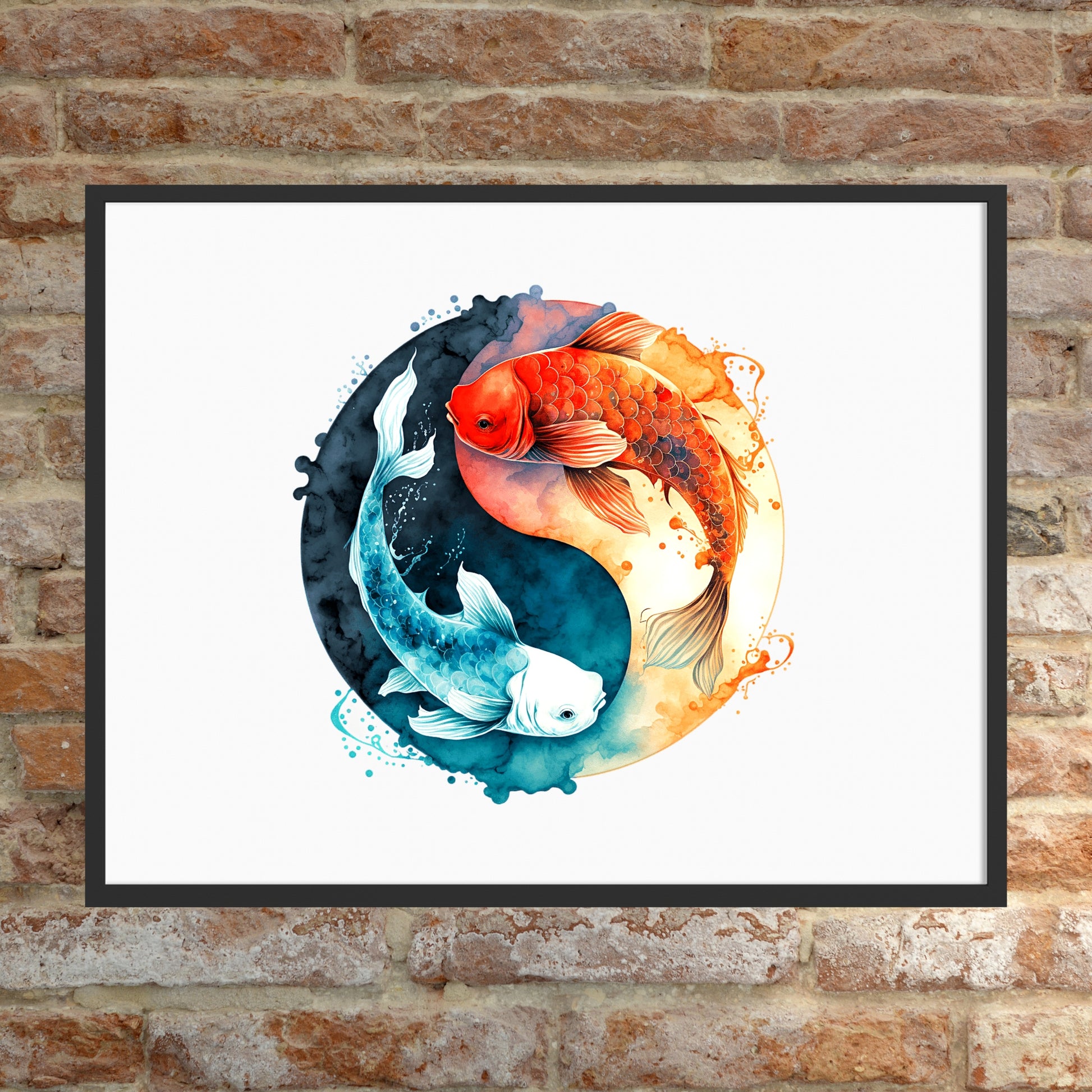 Yin Yang Koi Fish Watercolor Fine Art Print showcasing vibrant koi in a harmonious design, perfect for any art lover.