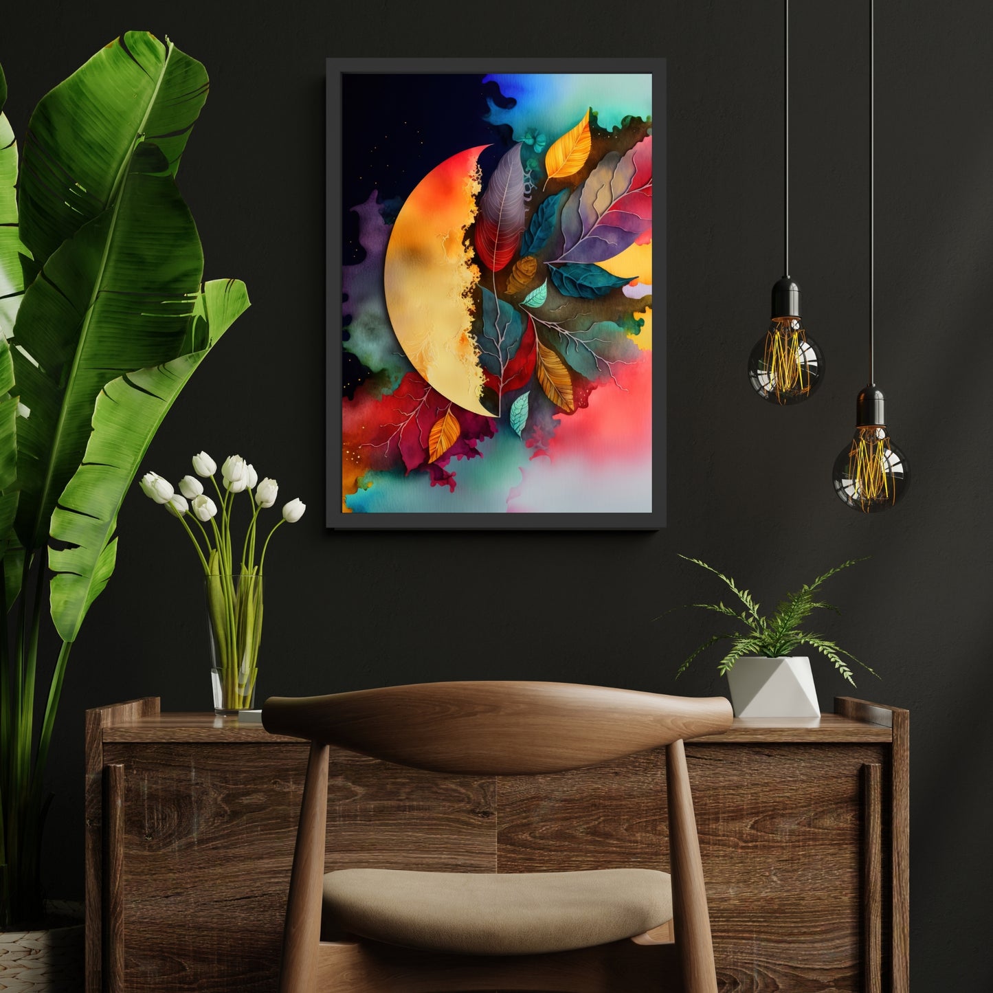 Vibrant Celestial Harmony Series 1 Watercolor Fine Art Print enhancing a stylish home decor with dreamy colors.