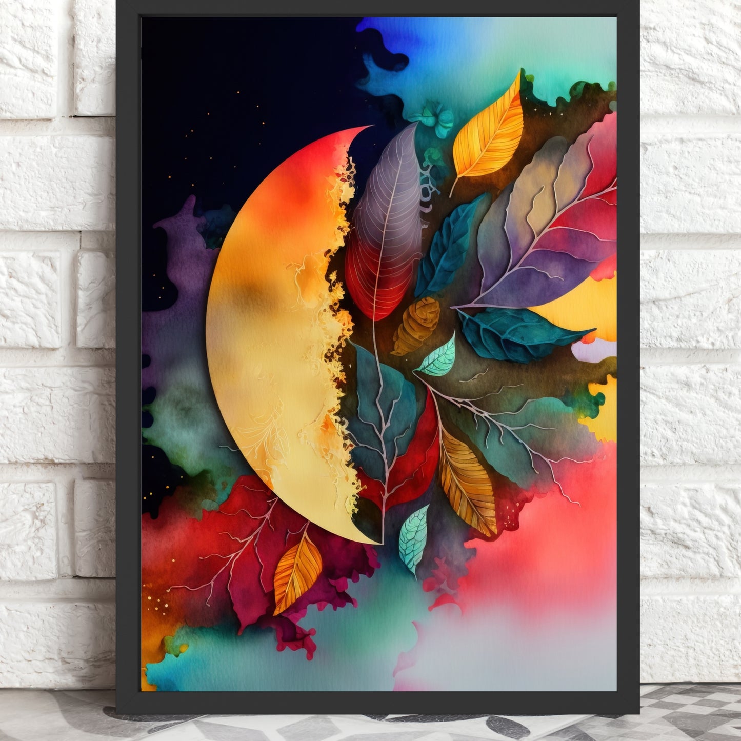 Vibrant Celestial Harmony Series 1 Watercolor Fine Art Print, adding ethereal charm to any space with its dreamy colors.