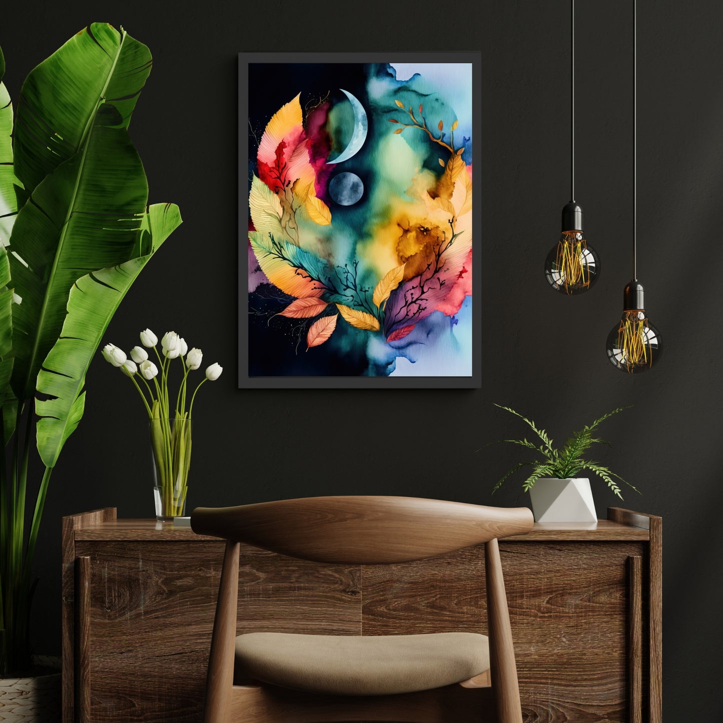 Vibrant Celestial Harmony Series 2 Watercolor Fine Art Print adds ethereal charm with its dreamy, abstract design.