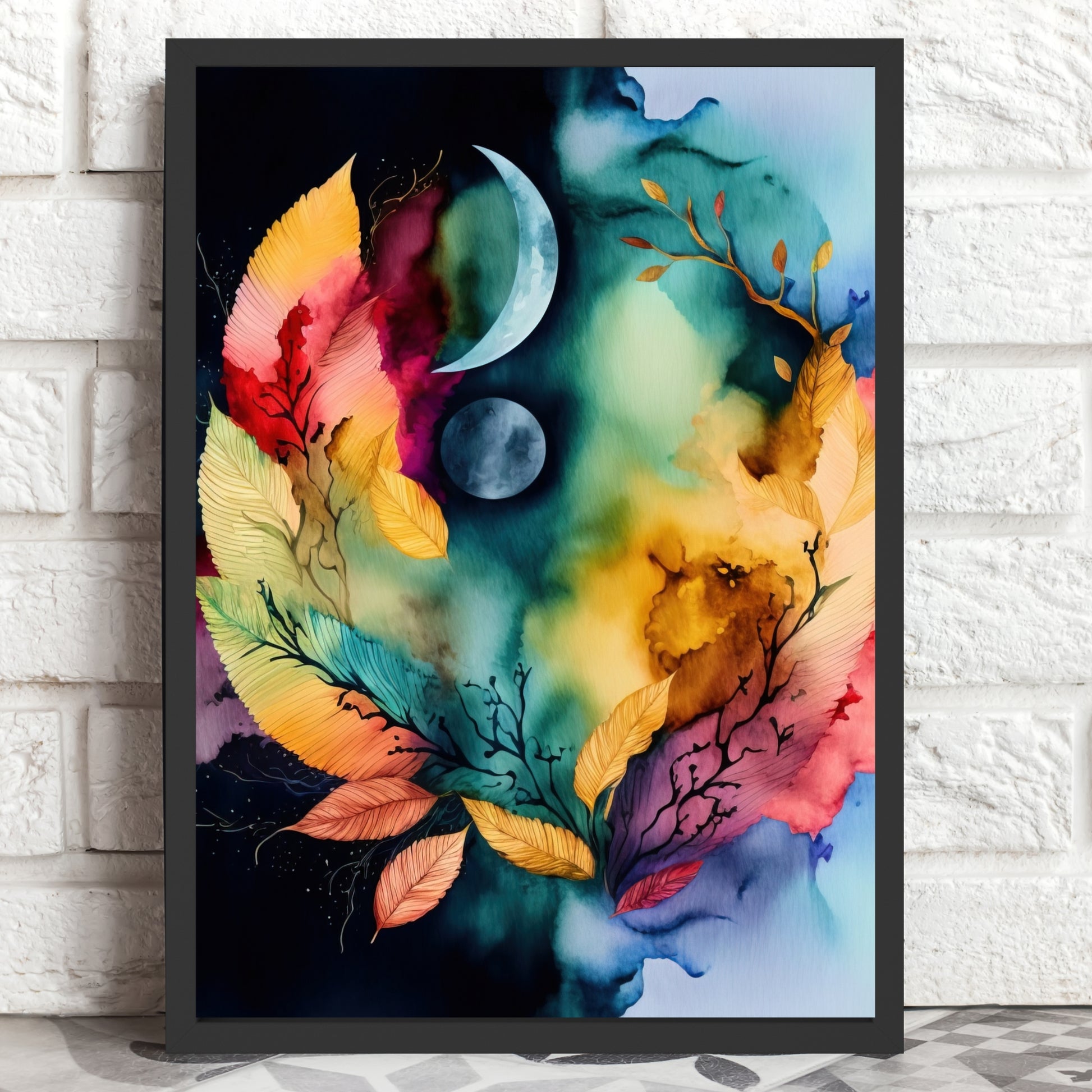 Vibrant Celestial Harmony Series 2 Watercolor Fine Art Print, featuring dreamy colors and abstract floral motifs.