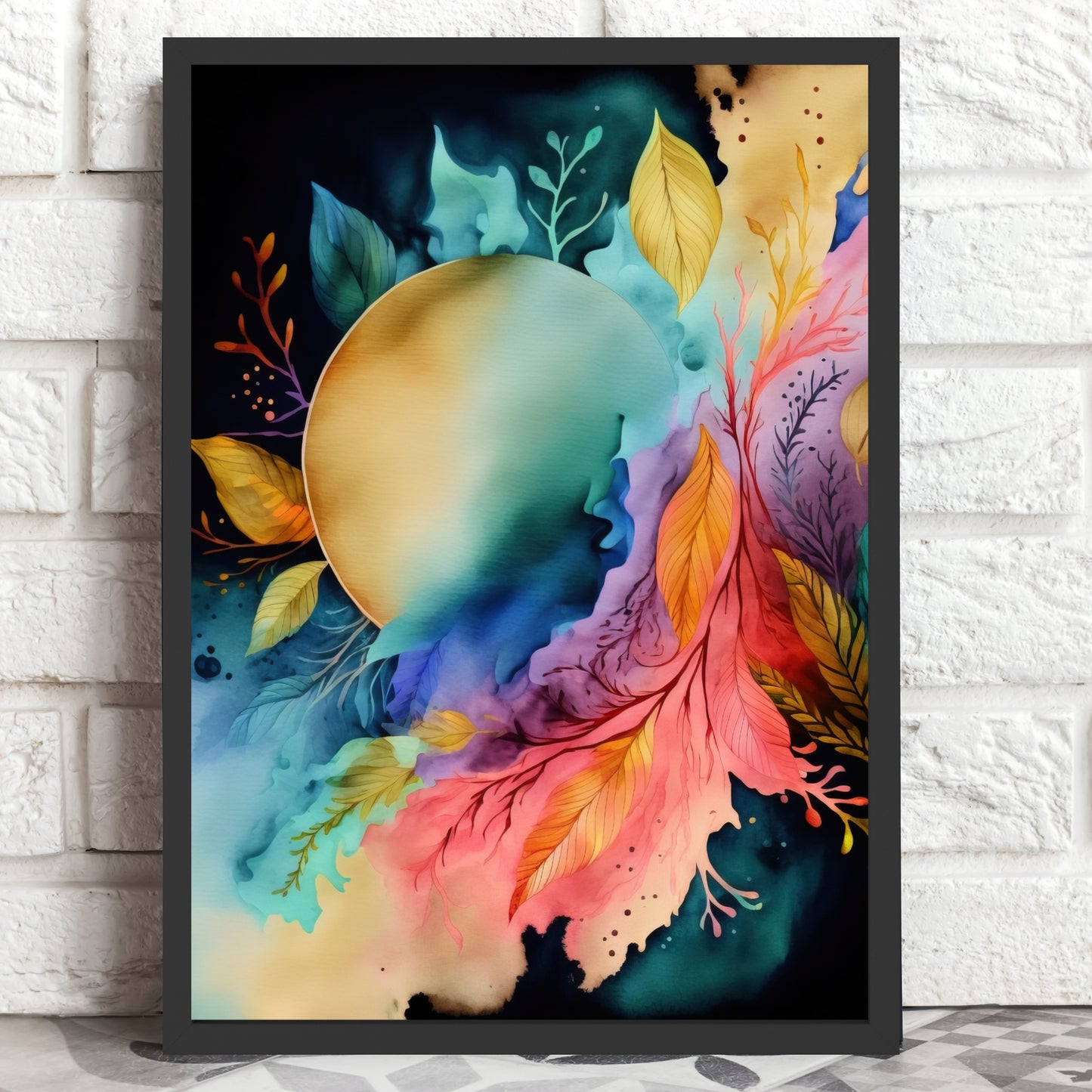 Vibrant colors blend in the Celestial Harmony Series 3 Watercolor Fine Art Print, adding ethereal charm to any space.