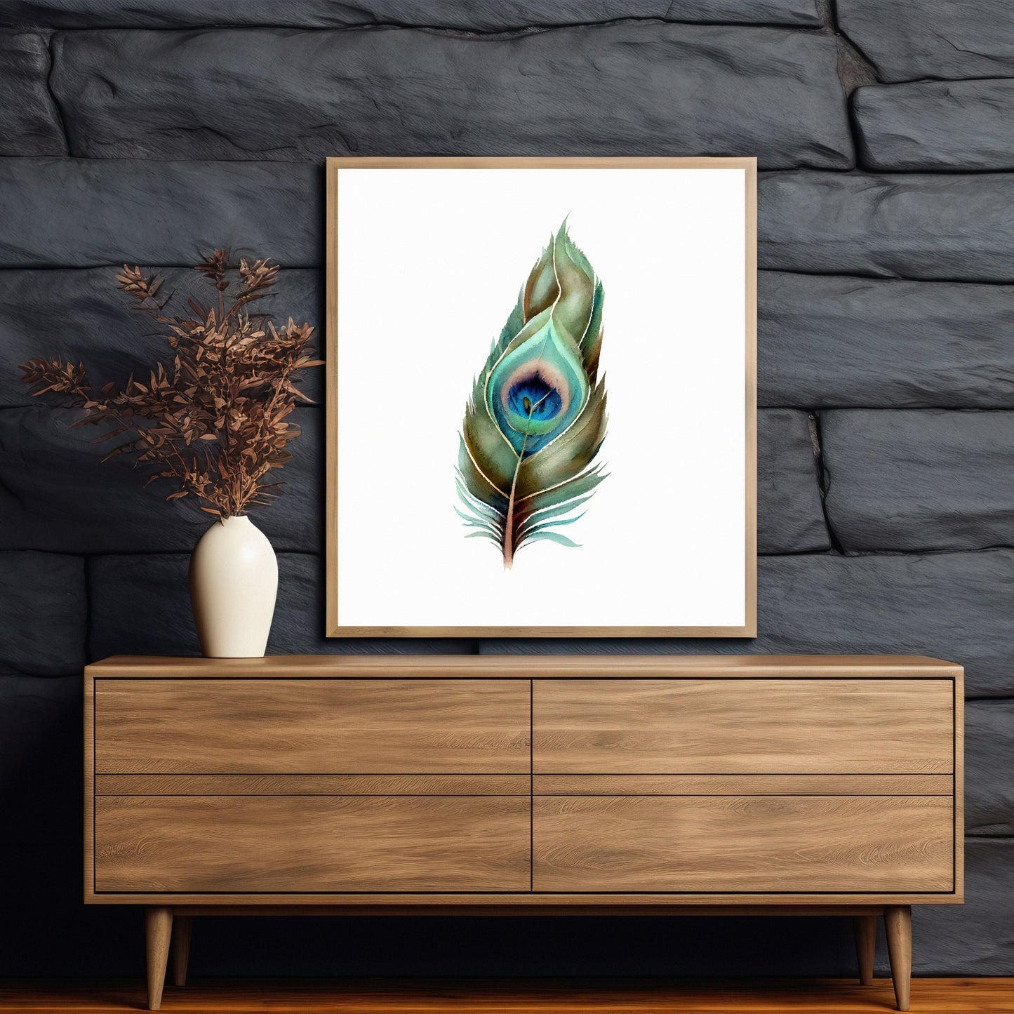 Vibrant Peacock Feather Series 3 Watercolor Fine Art Print, perfect for enhancing home decor with stunning colors.