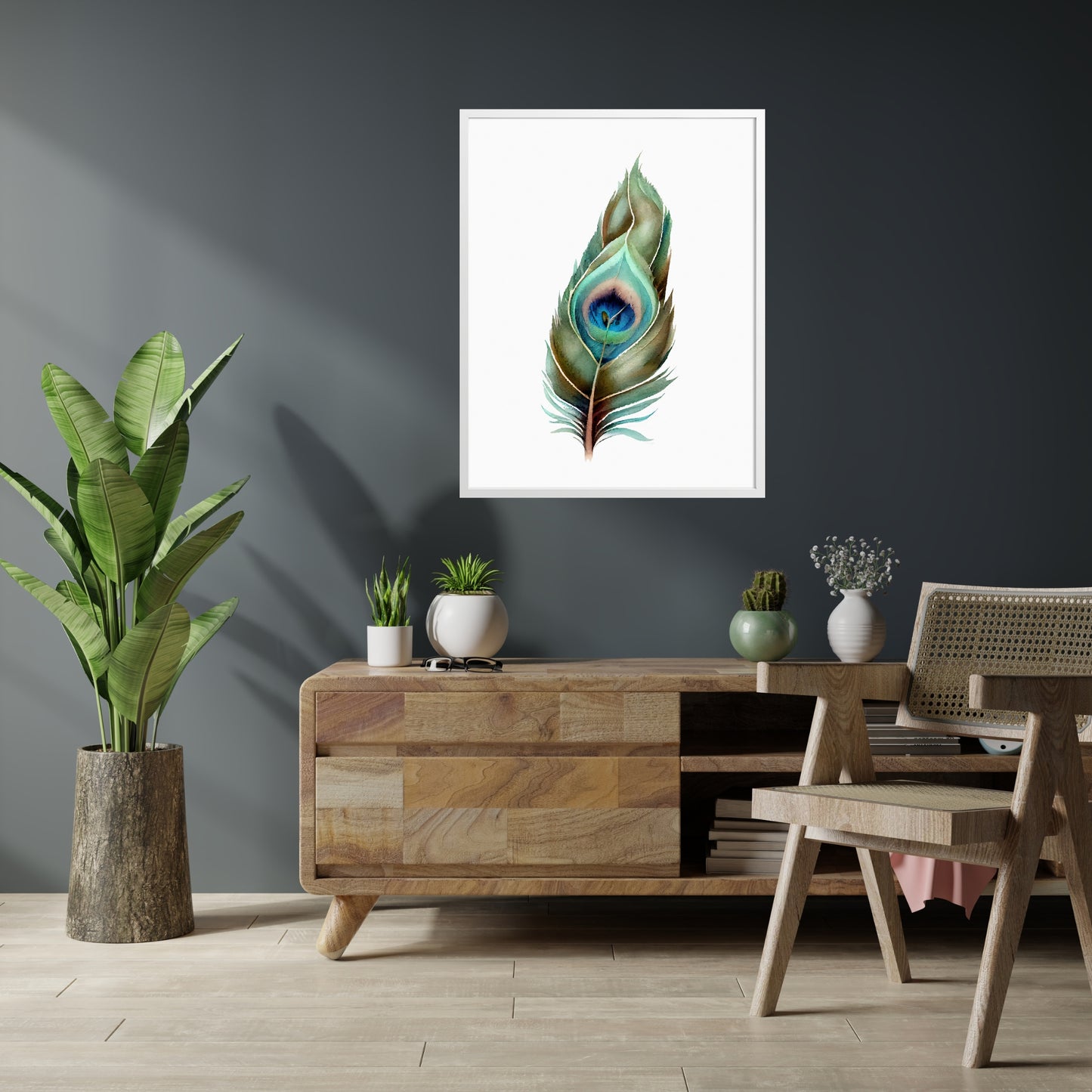 Vibrant Peacock Feather Series 3 Watercolor Fine Art Print enhances modern home decor with stunning colors and quality.