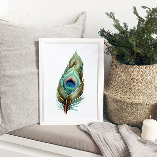 Vibrant Peacock Feather Series 3 Watercolor Fine Art Print enhances home decor with stunning colors and quality.