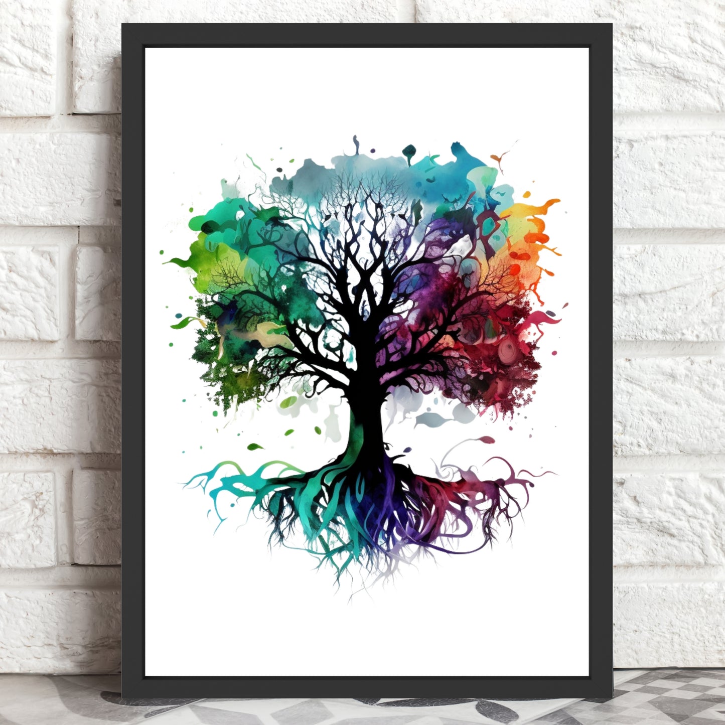 Vibrant Rainbow Tree of Life Watercolor Fine Art Print with rich colors, expertly crafted on archival cotton paper.