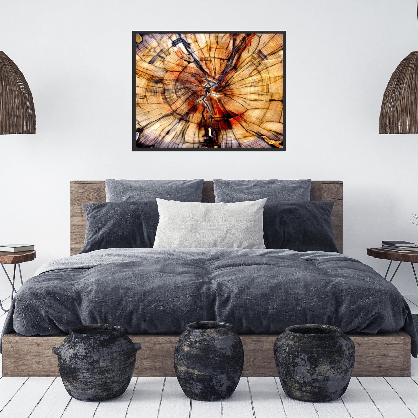 Stunning Tree Rings Fine Art Print showcasing vibrant textures, perfect for any art lover's home decor.