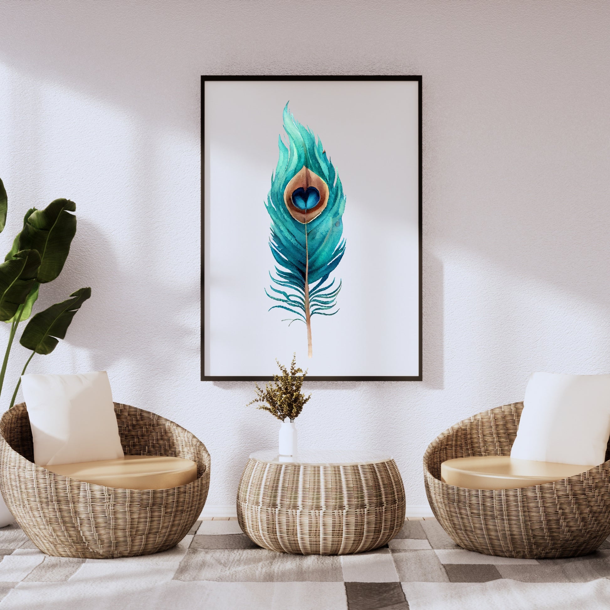 Vibrant Peacock Feather Series 4 Watercolor Fine Art Print, perfect for enhancing your home decor with elegance.