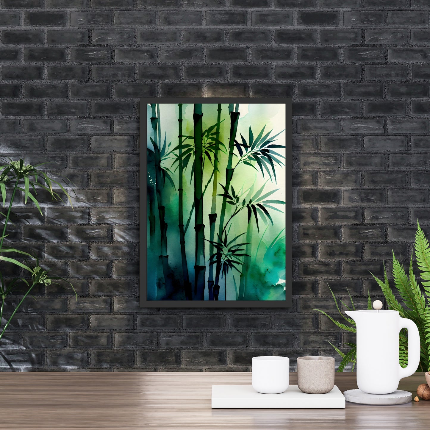 Bamboo Forest Watercolor Fine Art Print showcasing vibrant greens and textures, perfect for home decor.