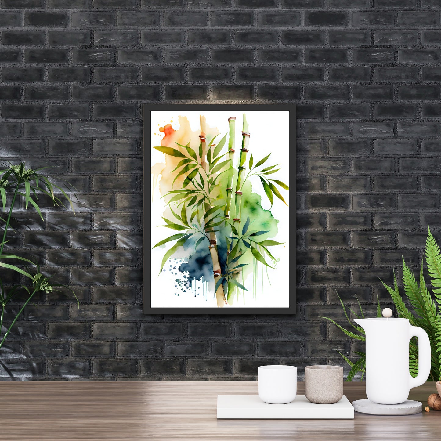 Bamboo Watercolor Fine Art Print showcasing vibrant greens, perfect for enhancing any space with natural elegance.