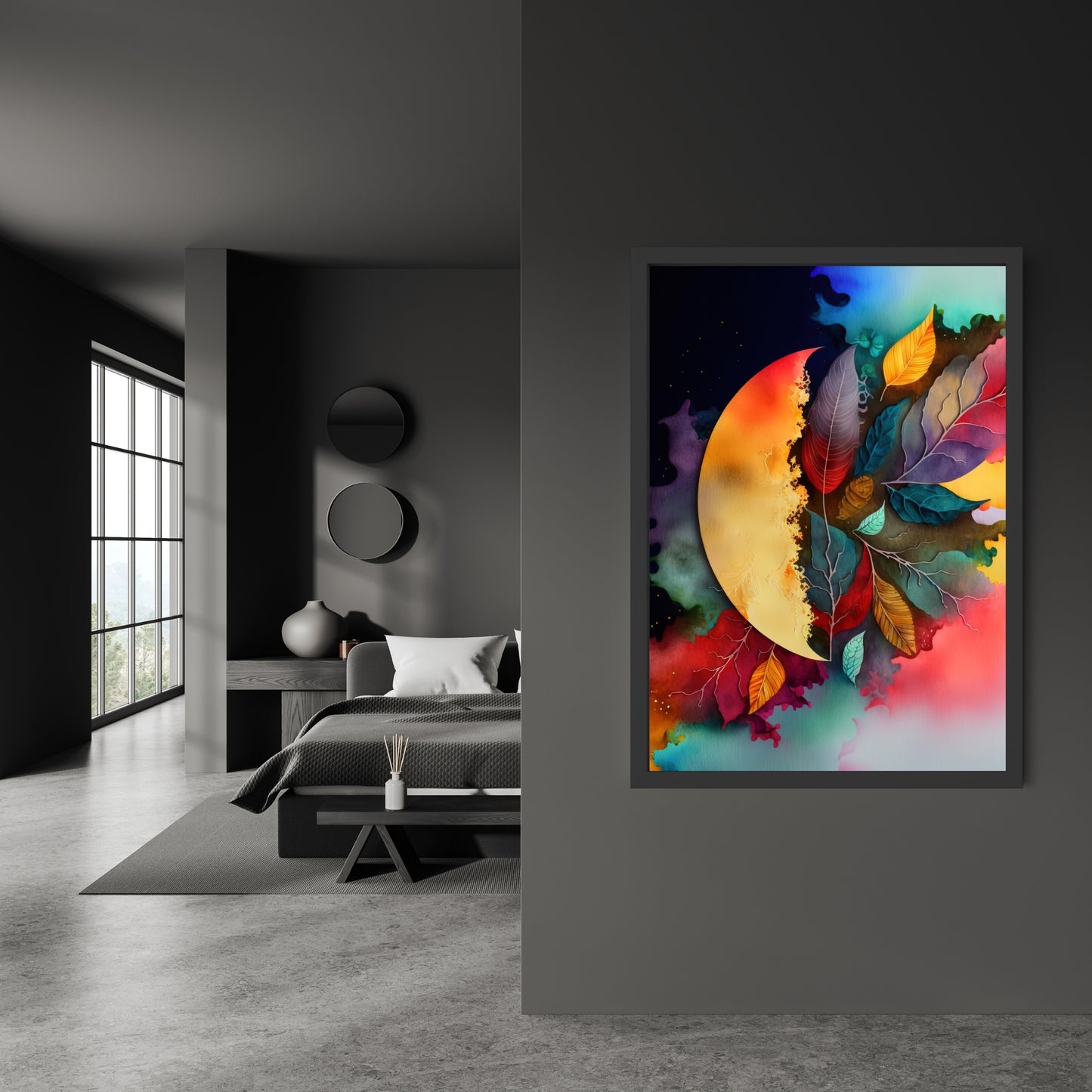 Vibrant Celestial Harmony Series 1 Watercolor Fine Art Print adds ethereal charm to any space with its dreamy aesthetic.