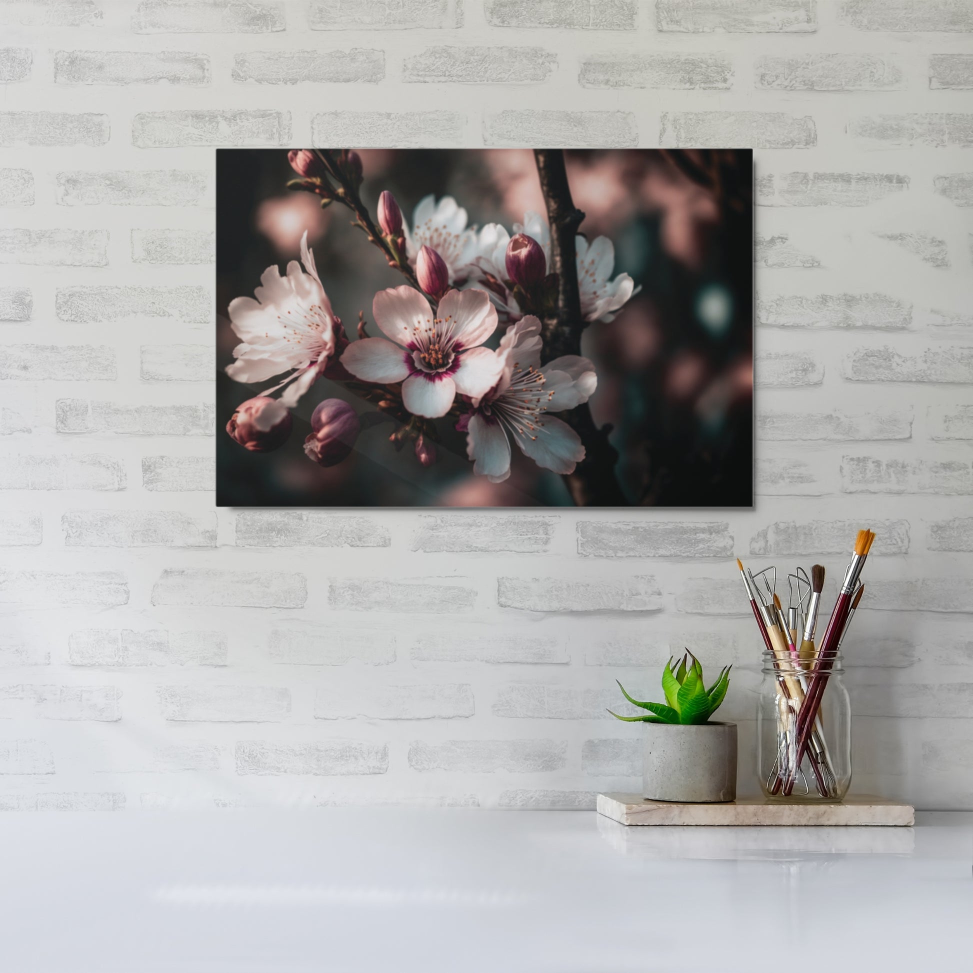 Elegant Cherry Blossoms Metal Wall Art showcasing vibrant colors, perfect for enhancing any modern decor.