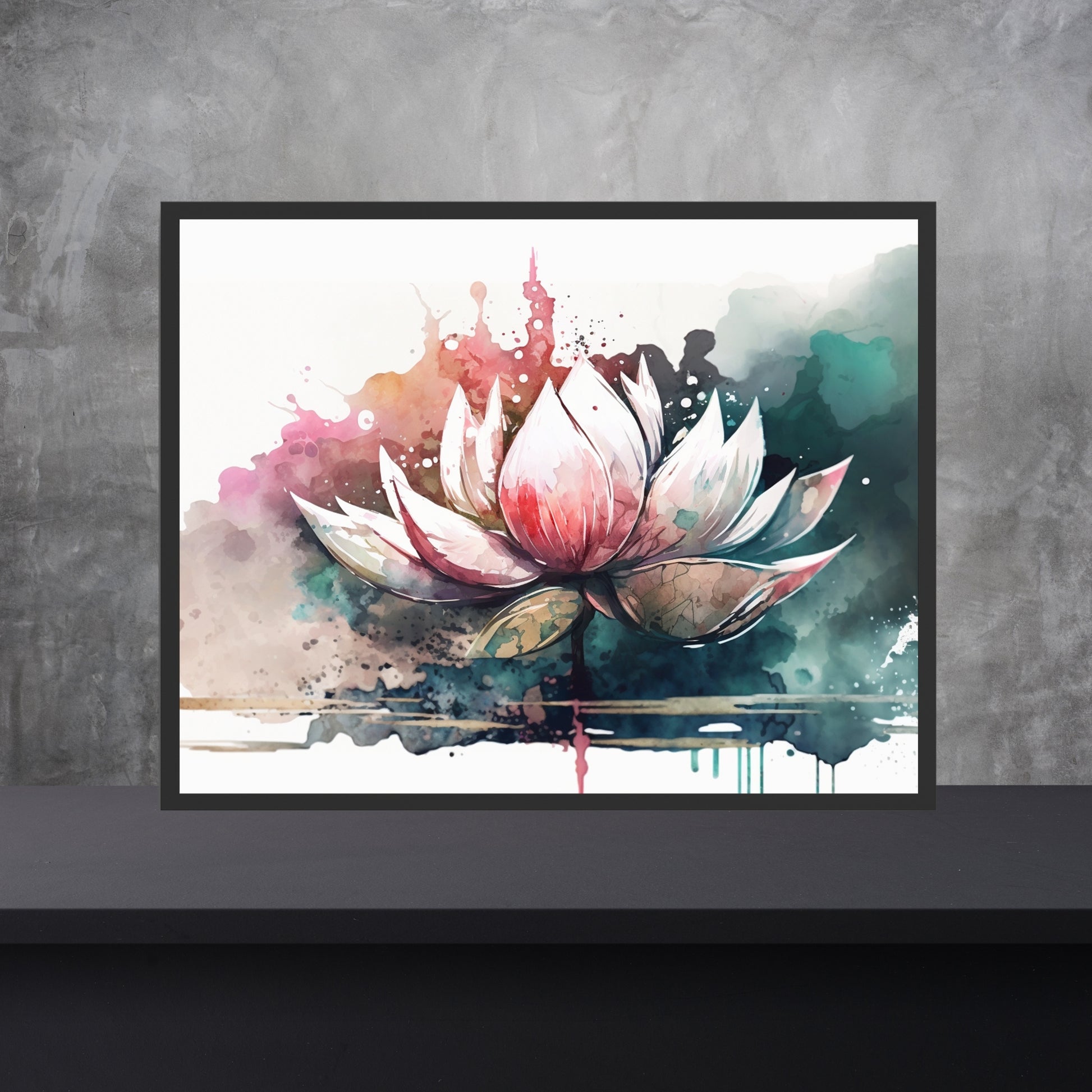 Colorful Lotus Watercolor Fine Art Print, showcasing vibrant petals on textured cold press watercolor paper.