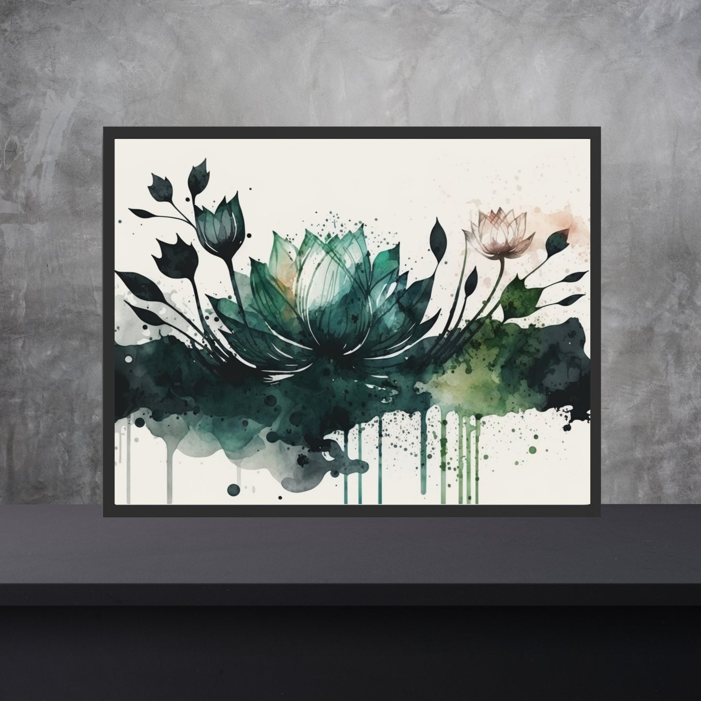 Elegant Green Lotus Watercolor Fine Art Print showcasing vibrant greens and delicate florals, perfect for any decor.