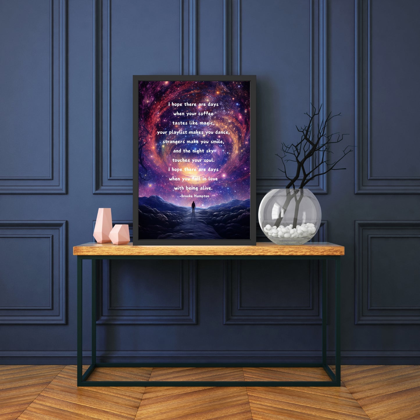 Uplifting Night Sky Inspirational Quote Fine Art Print displayed in a stylish setting, perfect for any space.