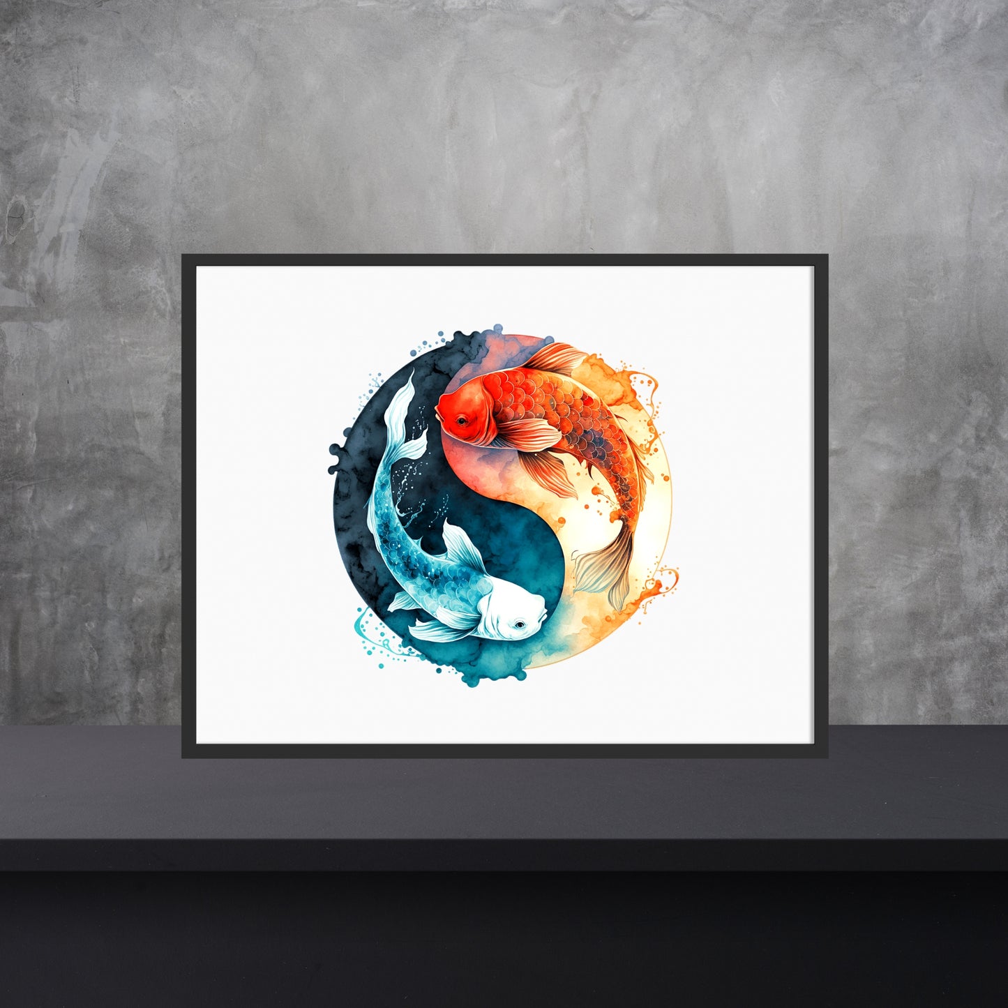 Yin Yang Koi Fish Watercolor Fine Art Print features vibrant koi in an elegant design, perfect for any art lover's space.