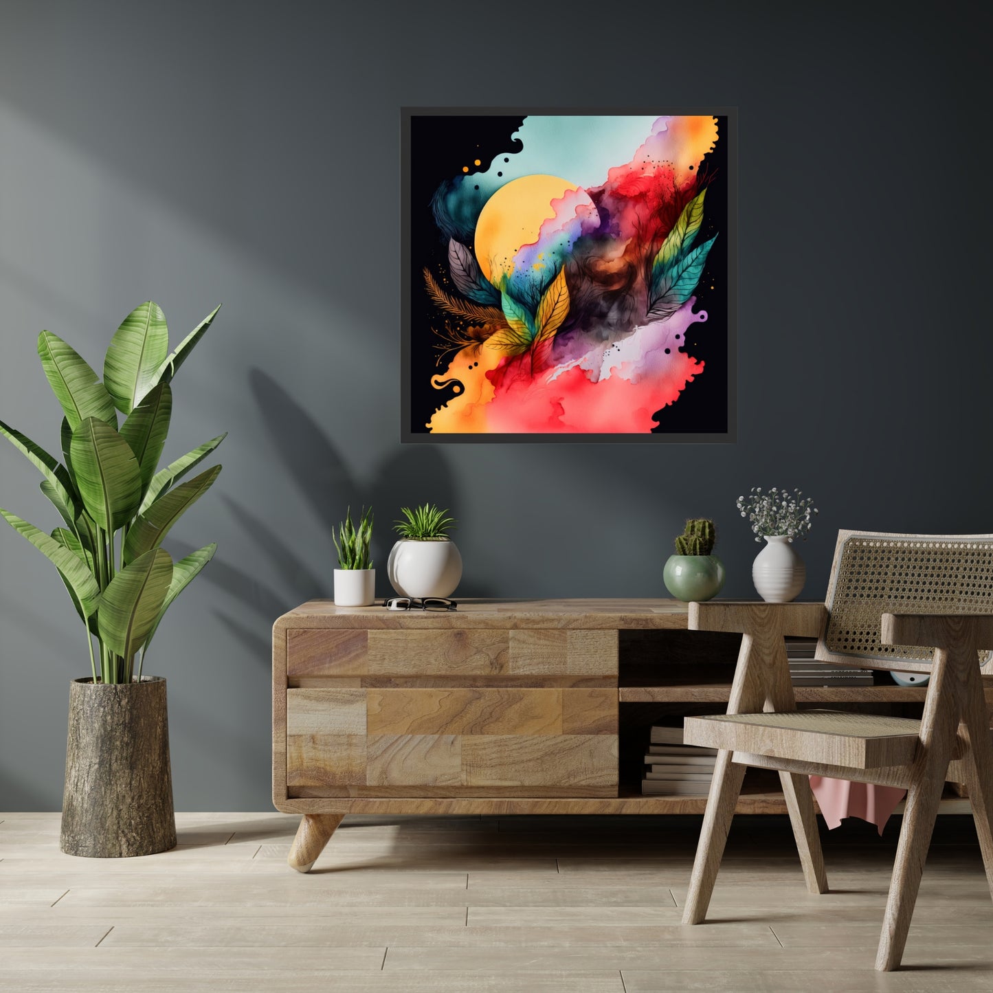 Celestial Harmony Series 5 Watercolor Fine Art Print beautifully enhances your home decor with vibrant colors and textures.