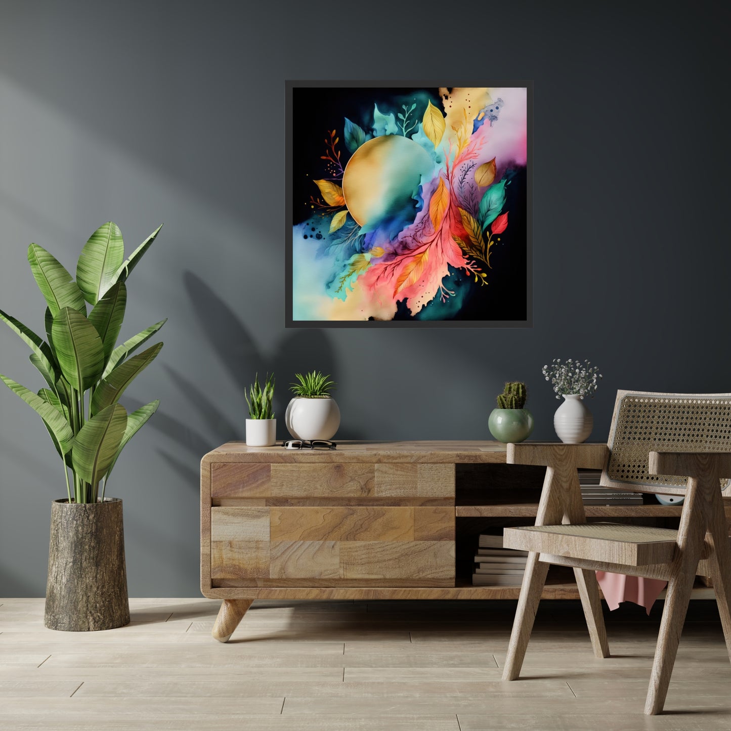 Add ethereal charm to your space with the Celestial Harmony Series 3 Watercolor Fine Art Print, featuring vibrant colors.