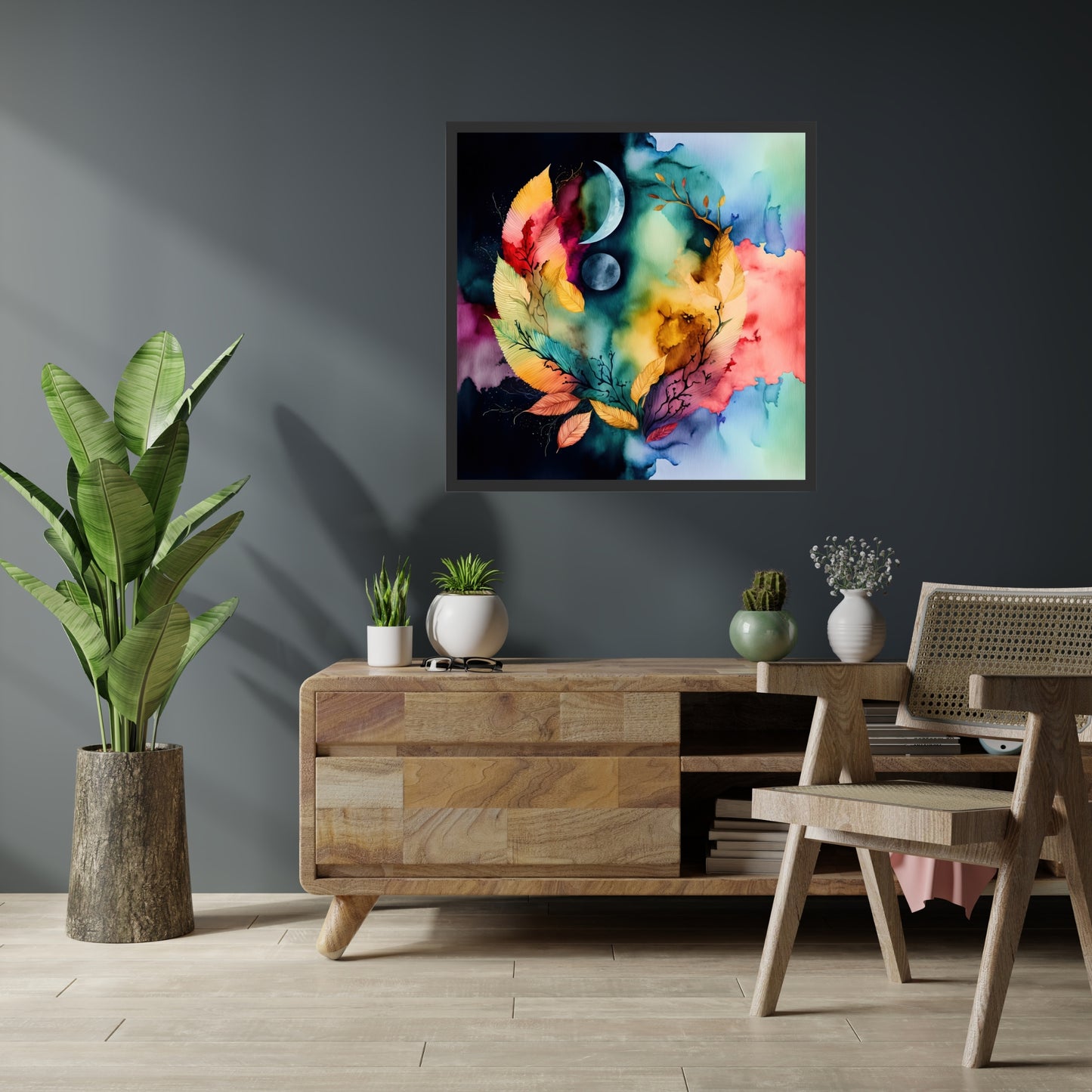 Vibrant Celestial Harmony Series 2 Watercolor Fine Art Print enhances any space with its dreamy, abstract charm.