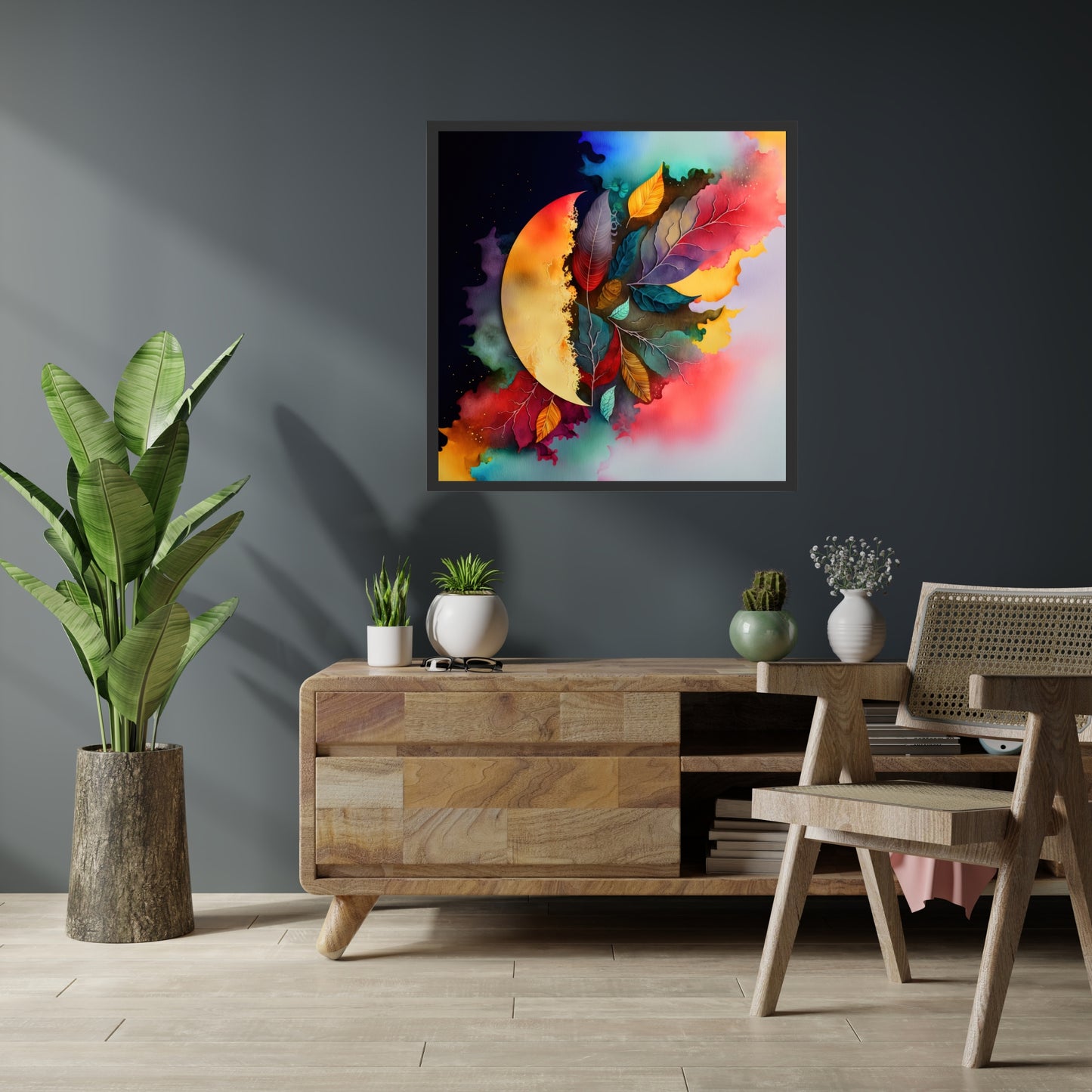 Vibrant Celestial Harmony Series 1 Watercolor Fine Art Print adds ethereal charm to your space with its dreamy aesthetic.