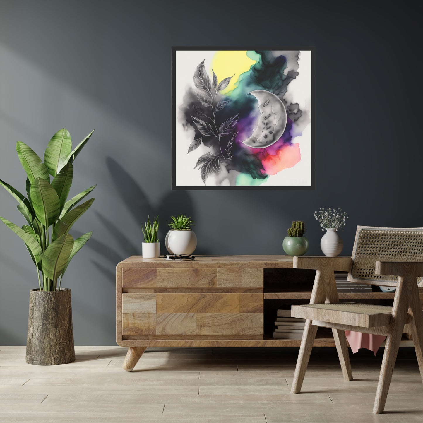 Vibrant Celestial Harmony Series 4 Watercolor Fine Art Print adds ethereal charm to your decor with dreamy colors.