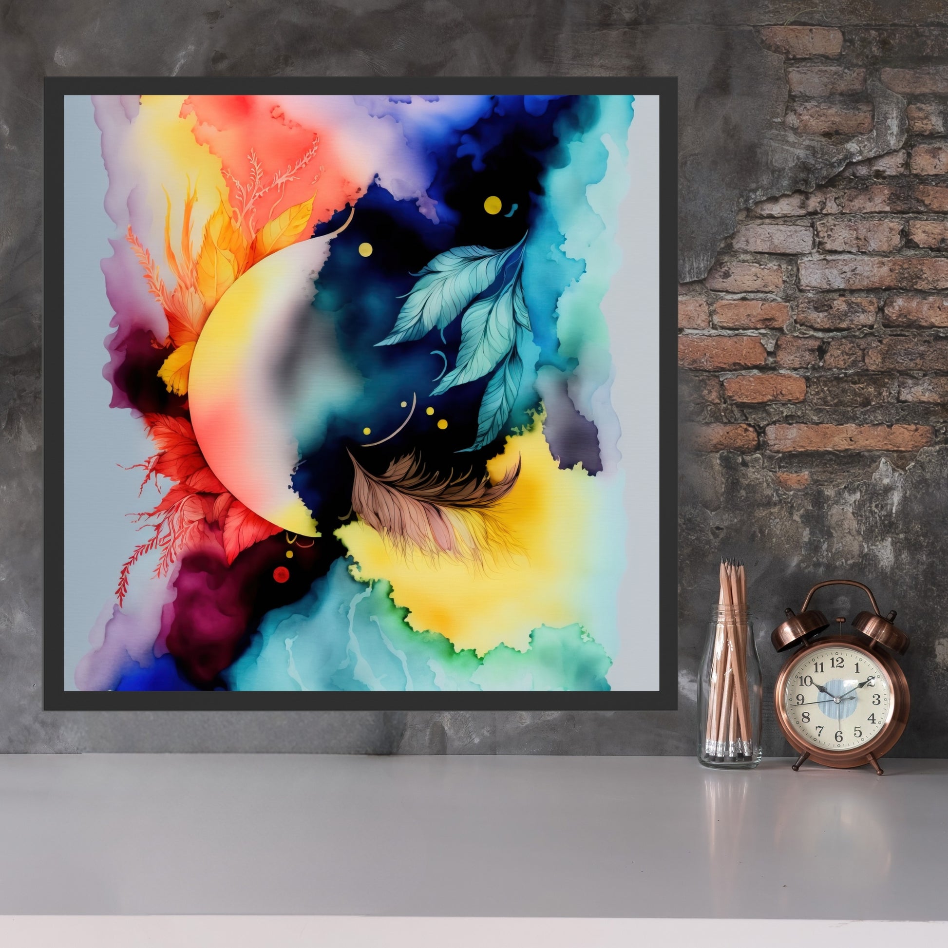 Vibrant Celestial Harmony Series 6 Watercolor Fine Art Print enhances your decor with stunning colors and textures.