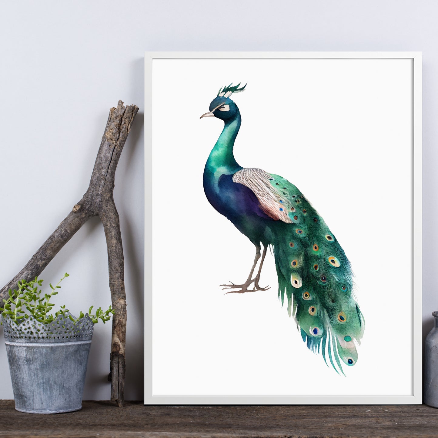 Vibrant Peacock Watercolor Fine Art Print, featuring rich colors on premium cotton watercolor paper. Perfect for any space.