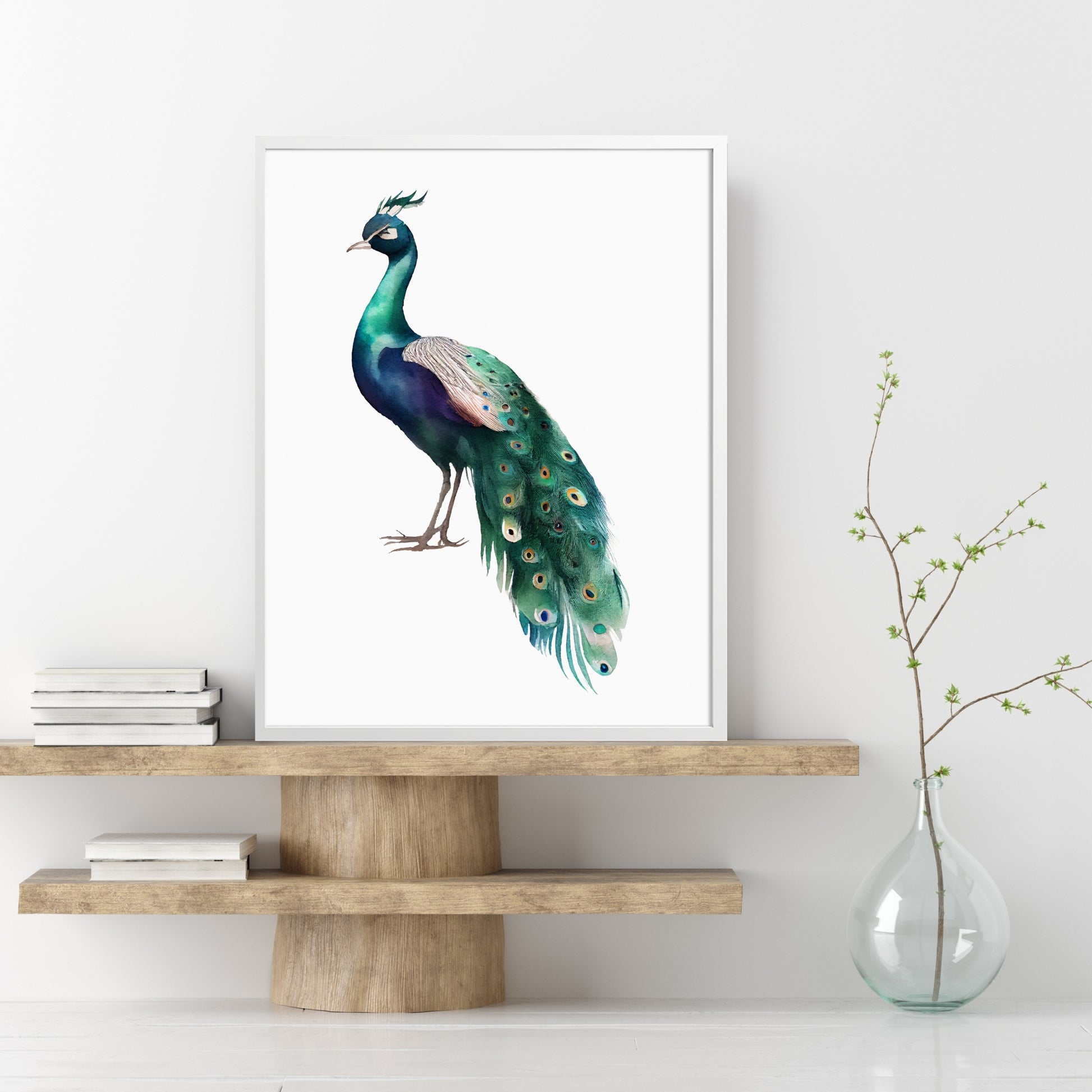 Stunning Peacock Watercolor Fine Art Print, a gallery-quality Giclée on 100% cotton watercolor paper.