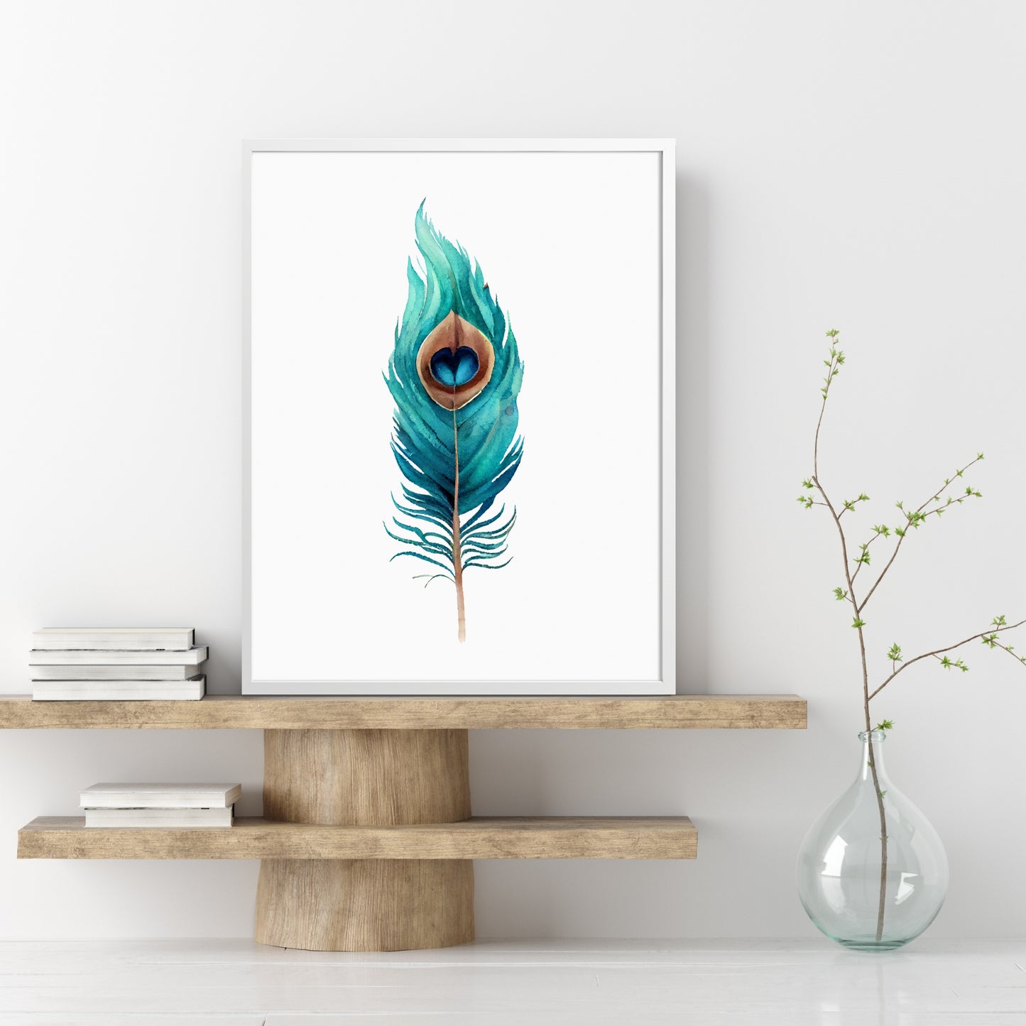 Vibrant Peacock Feather Series 4 Watercolor Fine Art Print, perfect for enhancing modern home decor.