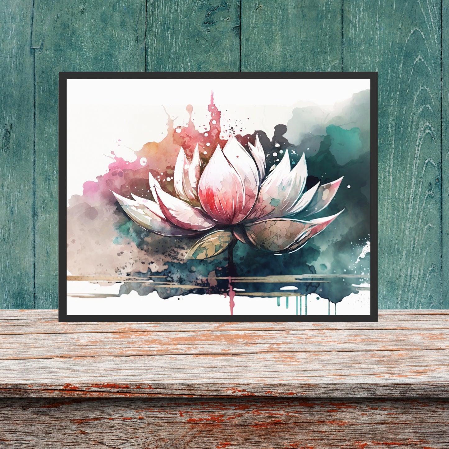 Vibrant Lotus Watercolor Fine Art Print showcasing a delicate flower on textured paper, perfect for your art collection.