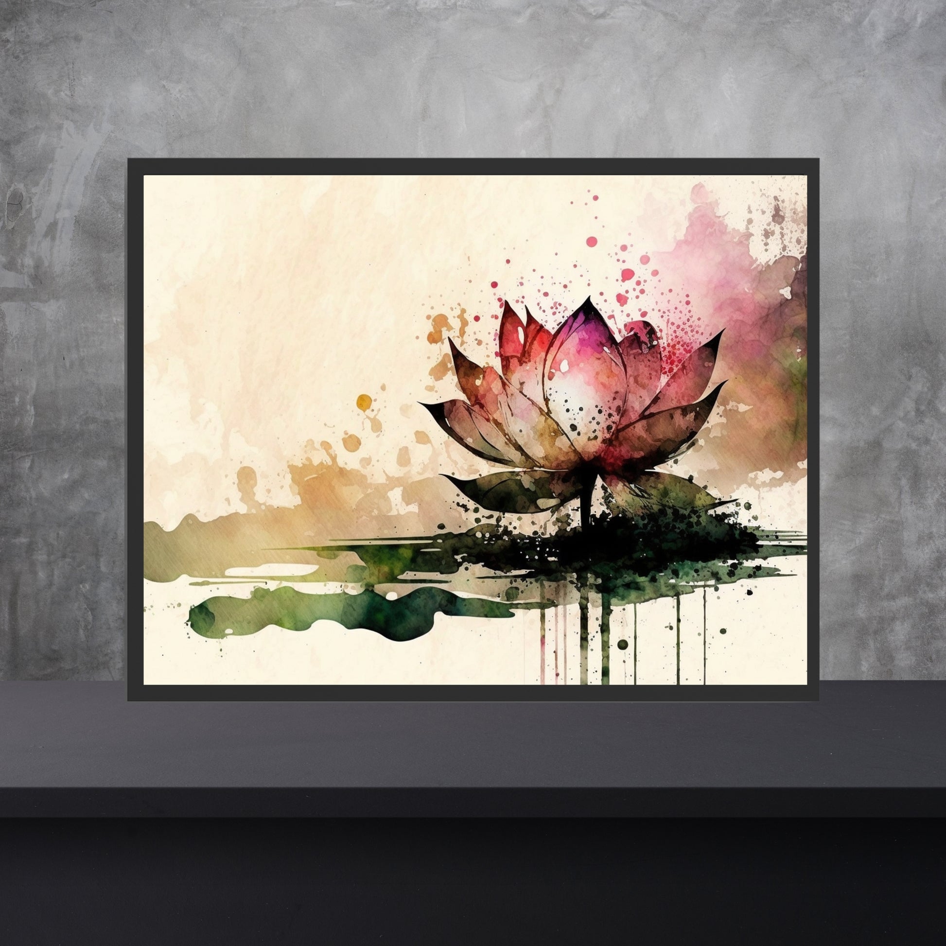 Vibrant Lotus Watercolor Fine Art Print showcasing a beautiful pink lotus flower, perfect for art enthusiasts.