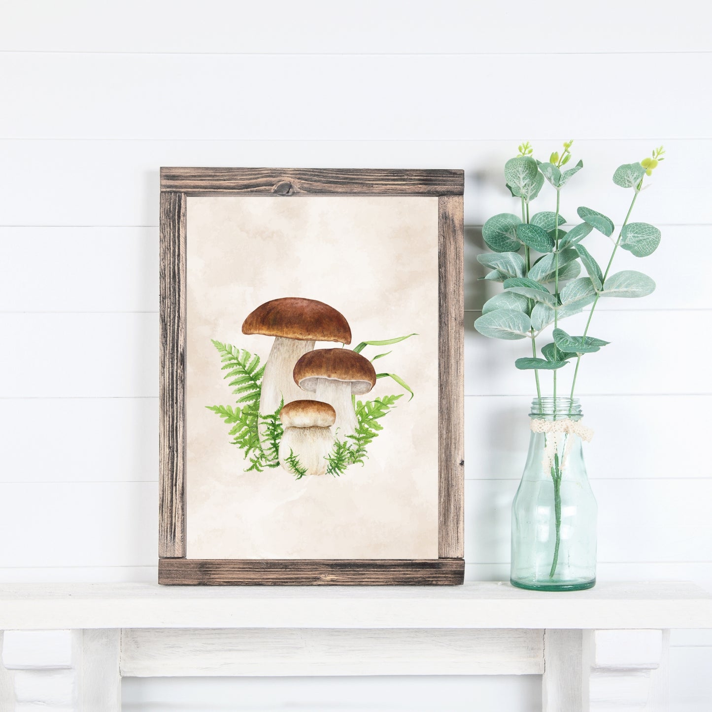 Porchini Mushrooms Watercolor Fine Art Print showcasing exquisite detail, perfect for art lovers and collectors.