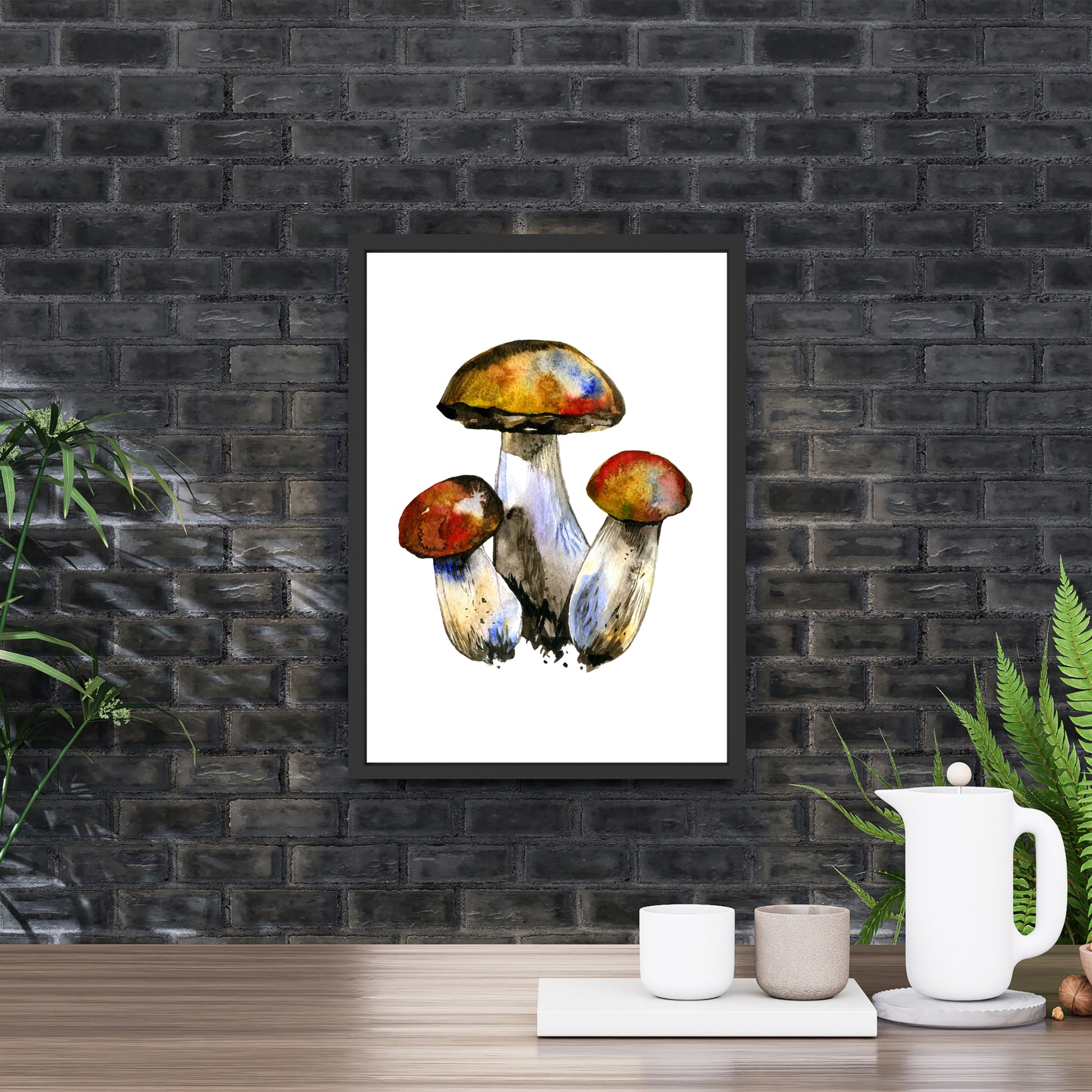 Leccinum Mushrooms Watercolor Fine Art Print showcases vibrant mushrooms, expertly crafted on archival cotton watercolor paper.