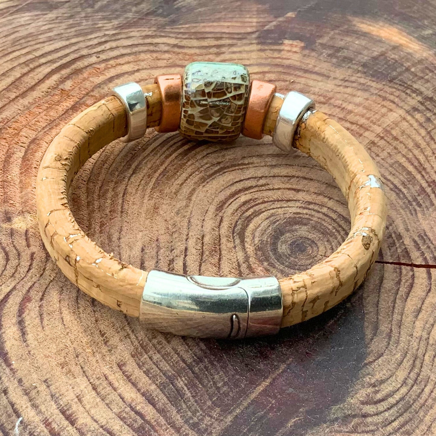 Surf & Sand Cork Ceramic Bracelet features a textured cork design, perfect for summer vibes and beach-inspired style.