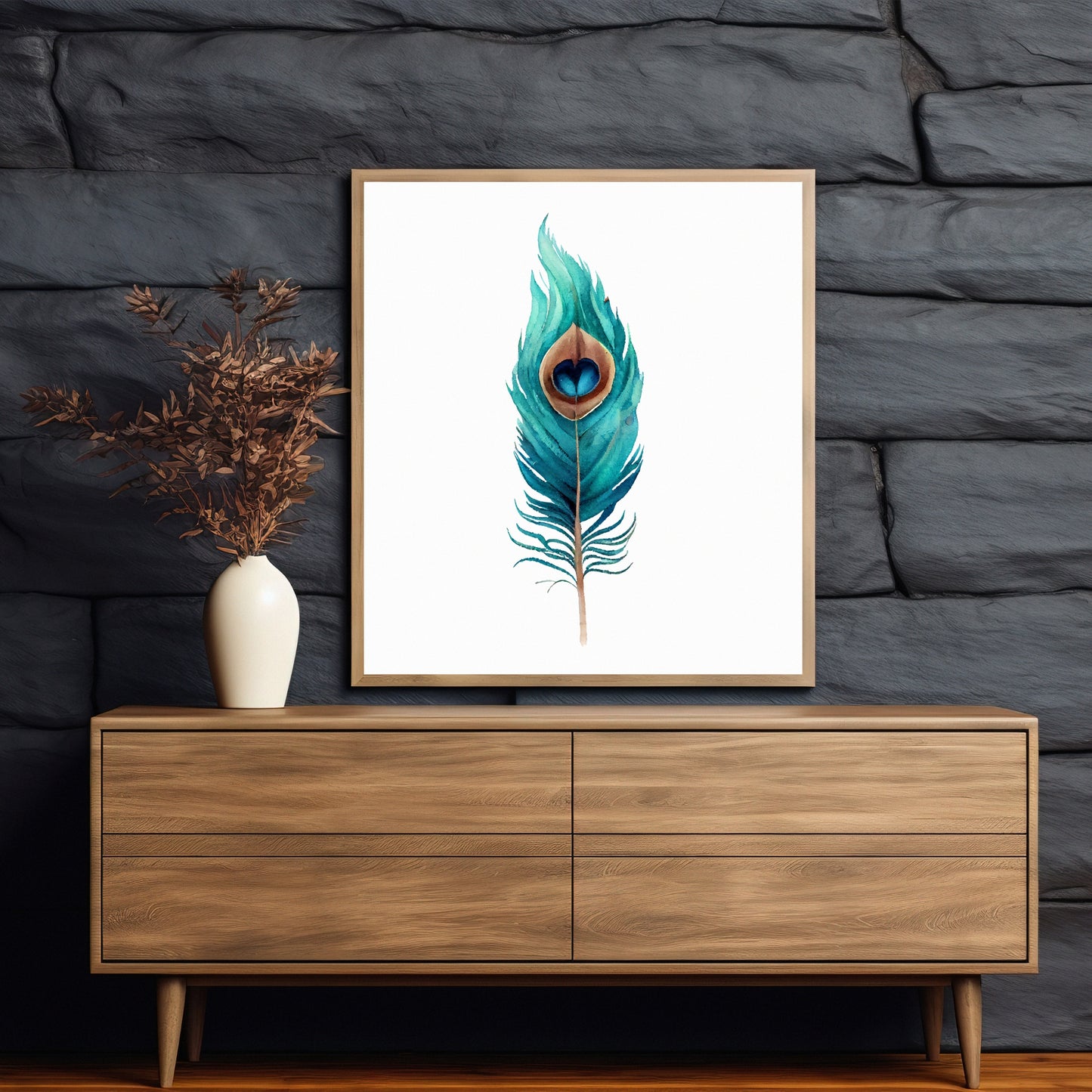 Vibrant Peacock Feather Series 4 Watercolor Fine Art Print, perfect for enhancing home decor with its stunning colors.