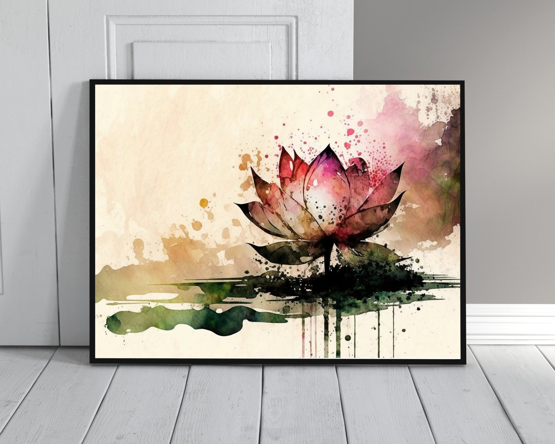 Stunning Lotus Watercolor Fine Art Print, showcasing vibrant colors and depth, perfect for any art lover's space.